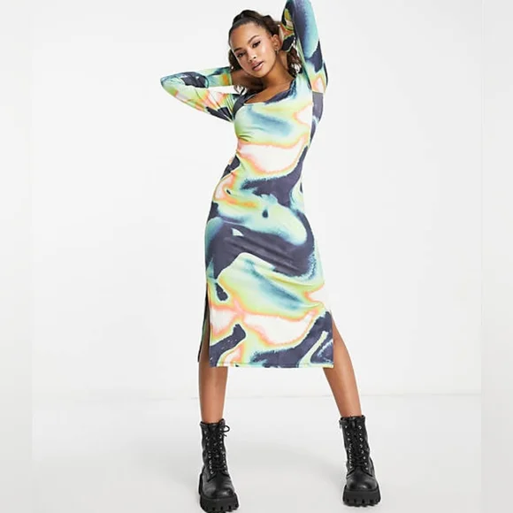 slim fit dress slacks Y2K Orsay Fairy Paisley Print Midi Grunge Asymmetric Hem Dress main image 0
